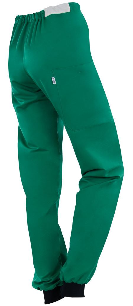 Diepgroene Alsico OK pantalon Rhus met elastische tailleband en ribgebreide boorden, zijzak met label.