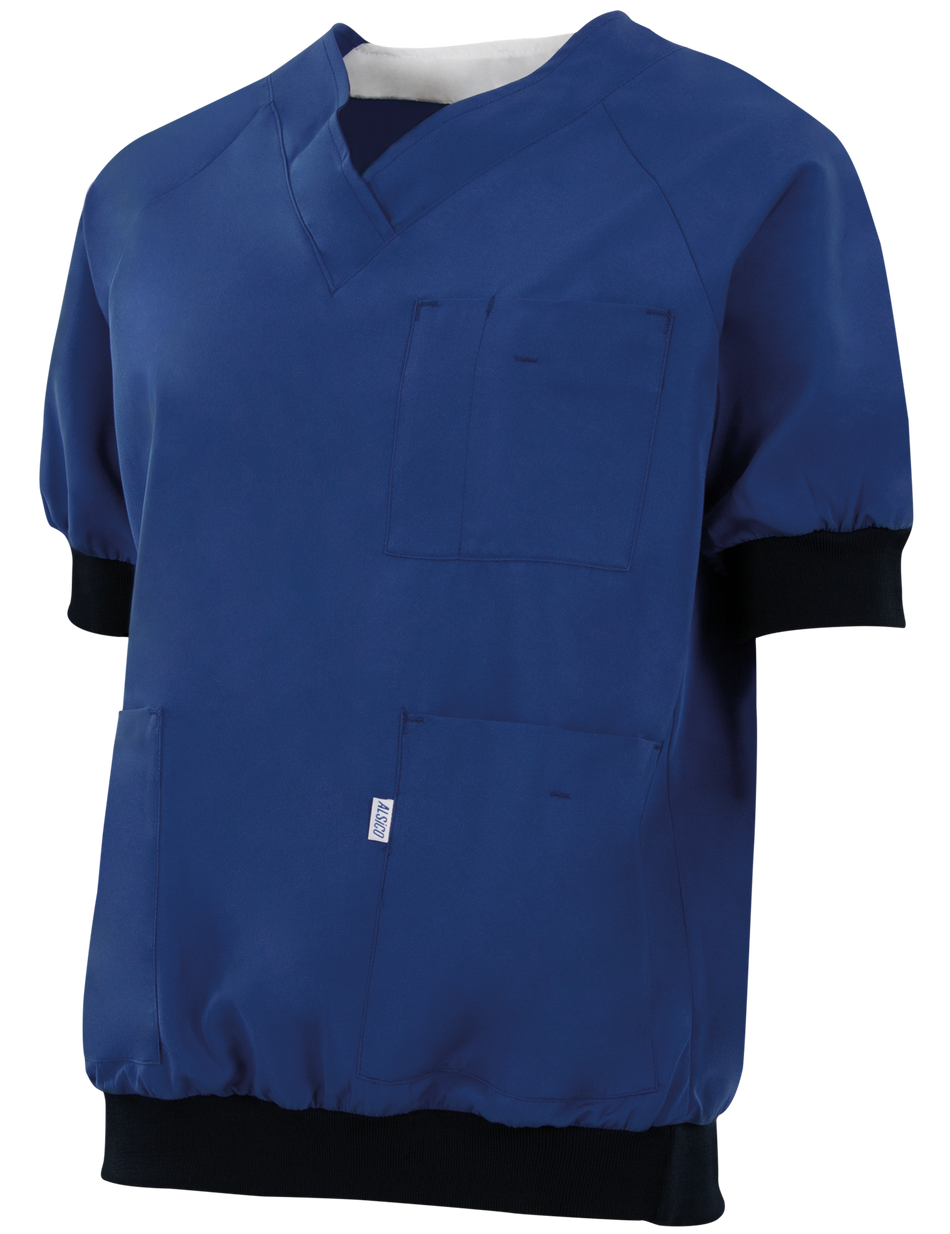 Donkerblauwe Alsico OK jack Andreas met V-hals, borstzak en elastische manchetten, katoen-polyester mix.