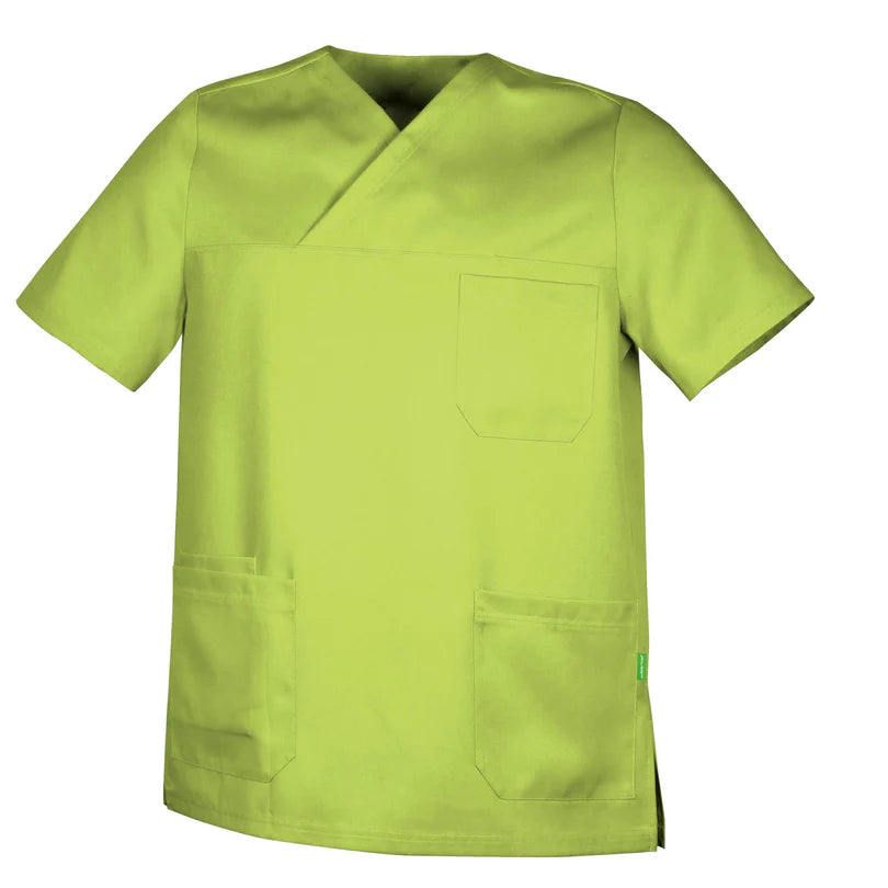 De Berkel ABEL unisex hes in anijsgroen, korte mouwen, borstzak en voorzakken, gemaakt van Tencel materiaal.