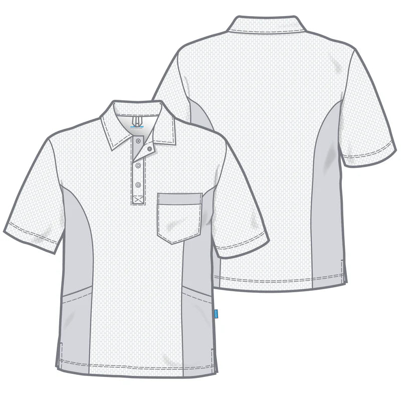 De Berkel DIETER Unisex polo rood/grijs met borstzak en knoopsluiting, comfortabele stof en moderne snit