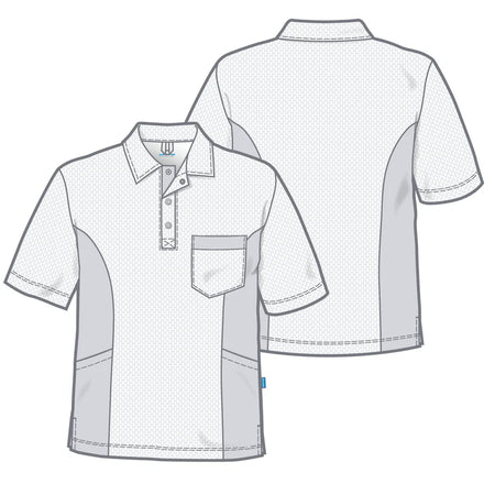 De Berkel DIETER Unisex polo rood/grijs met borstzak en knoopsluiting, comfortabele stof en moderne snit