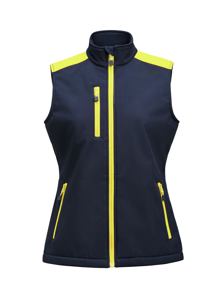 Prime Softshell Bodywarmer Dames Marine/Neongeel