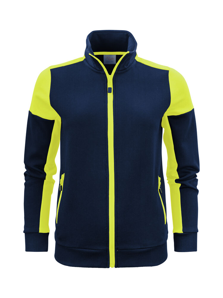 Prime Sweater Volledige Rits Dames Marine/Neongeel