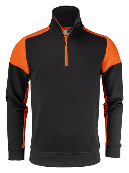 Prime Sweater Halve Rits Unisex Zwart/Oranje