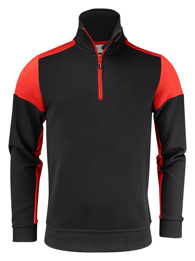 Prime Sweater Halve Rits Unisex Zwart/Rood