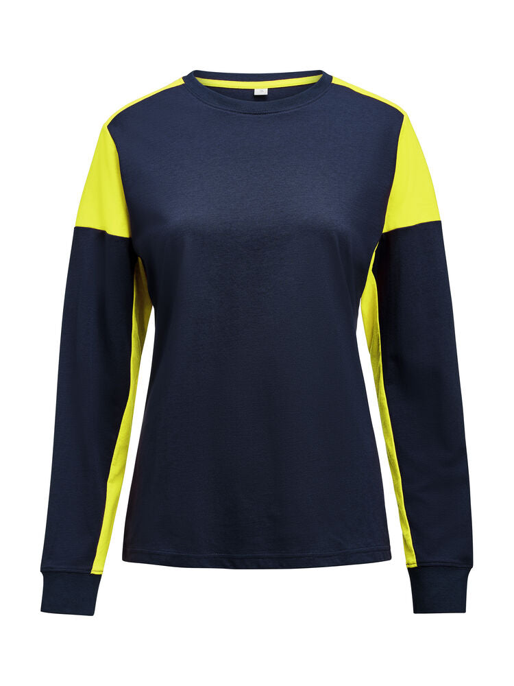 Prime T-shirt Long Sleeve T-shirt Dames Marine/Neongeel