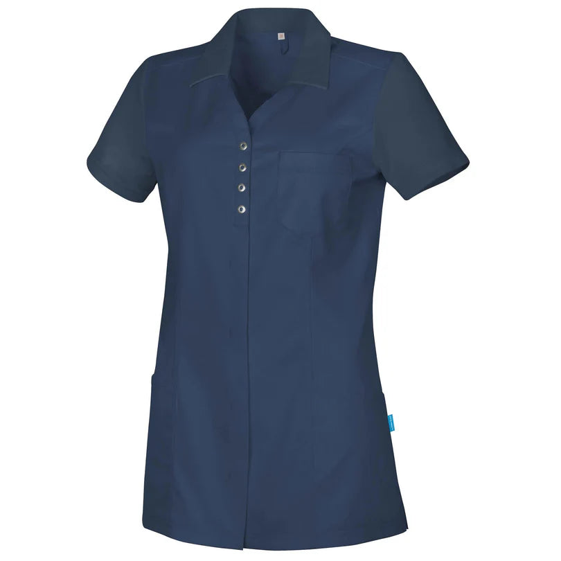 De Berkel SONIA damesjack Piqué marineblauw, korte mouwen met kraag, vijf knopen en borstzakken.
