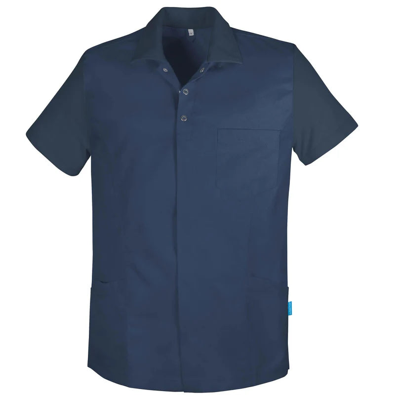 De Berkel SOLAS Unisex jack Piqué marineblauw met korte mouwen, drukknopen, borstzak en soepele stof.