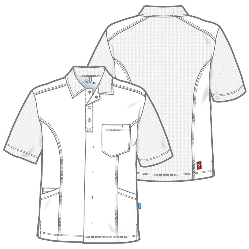 De Berkel SOLAS unisex jack Piqué turquoise met korte mouwen, borstzak, en knoopsluiting, piqué textuur.