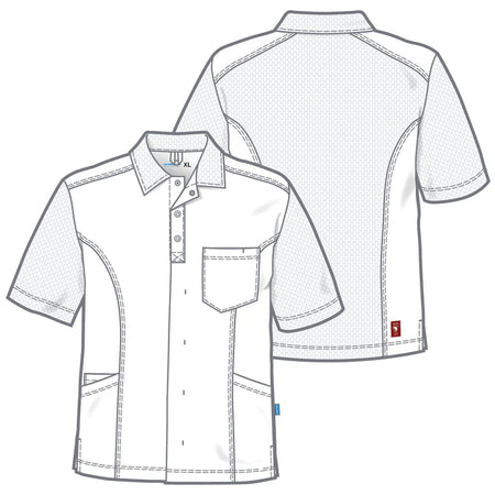 De Berkel SOLAS unisex jack Piqué turquoise met korte mouwen, borstzak, en knoopsluiting, piqué textuur.