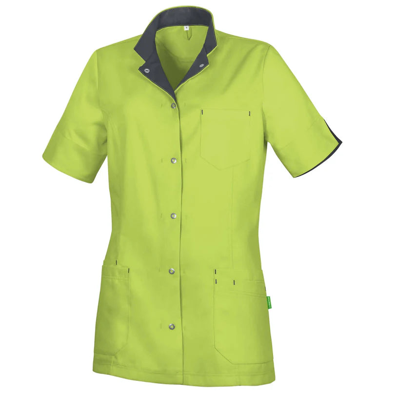 De Berkel RITA damesjack anijsgroen, kort met antraciet kraag, borstzak en zakken, Tencel stof, knopen vooraan.