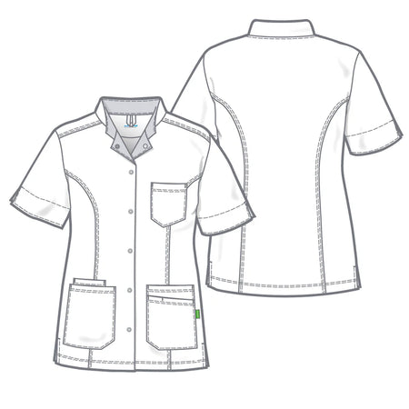 De Berkel RITA damesjack Tencel turquoise met marine accenten, korte mouwen, borstzak en twee voorzakken.