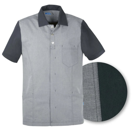 De Berkel FELIX antraciet unisex jack met korte mouwen, borstzak en knoopsluiting, gemêleerde stof.