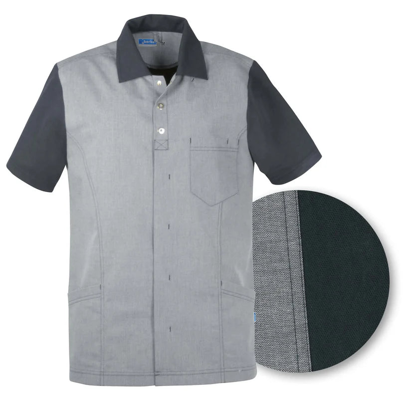 De Berkel FELIX antraciet unisex jack met korte mouwen, borstzak en knoopsluiting, gemêleerde stof.