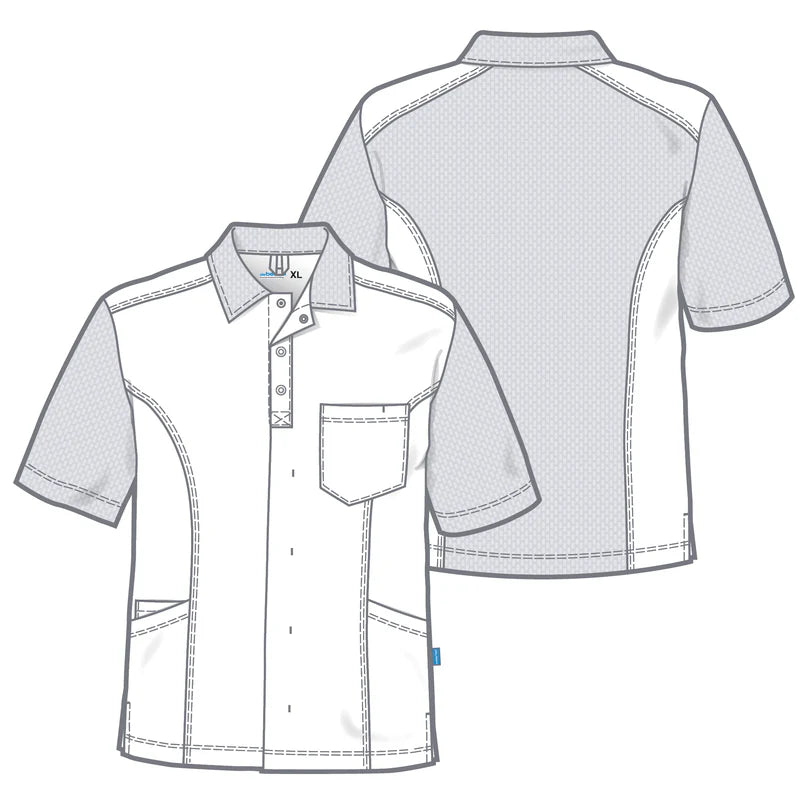 De Berkel FELIX unisex marine jack met korte mouwen, borstzak en knoopsluiting, siernaden en stevige stof.