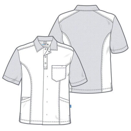 De Berkel FELIX unisex marine jack met korte mouwen, borstzak en knoopsluiting, siernaden en stevige stof.