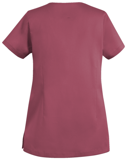 De Berkel LEA damesjack in bessenrood, korte mouwen, gladde stof, geen zichtbare zakken of ritsen.