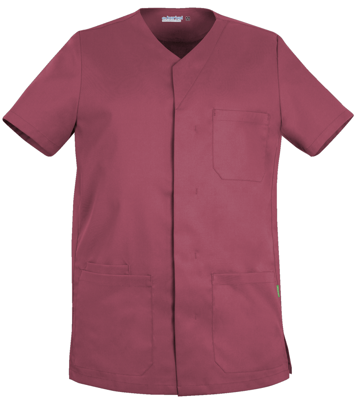 De Berkel LEO Unisex jack in berry kleur met korte mouwen, borstzak en twee voorzakken.