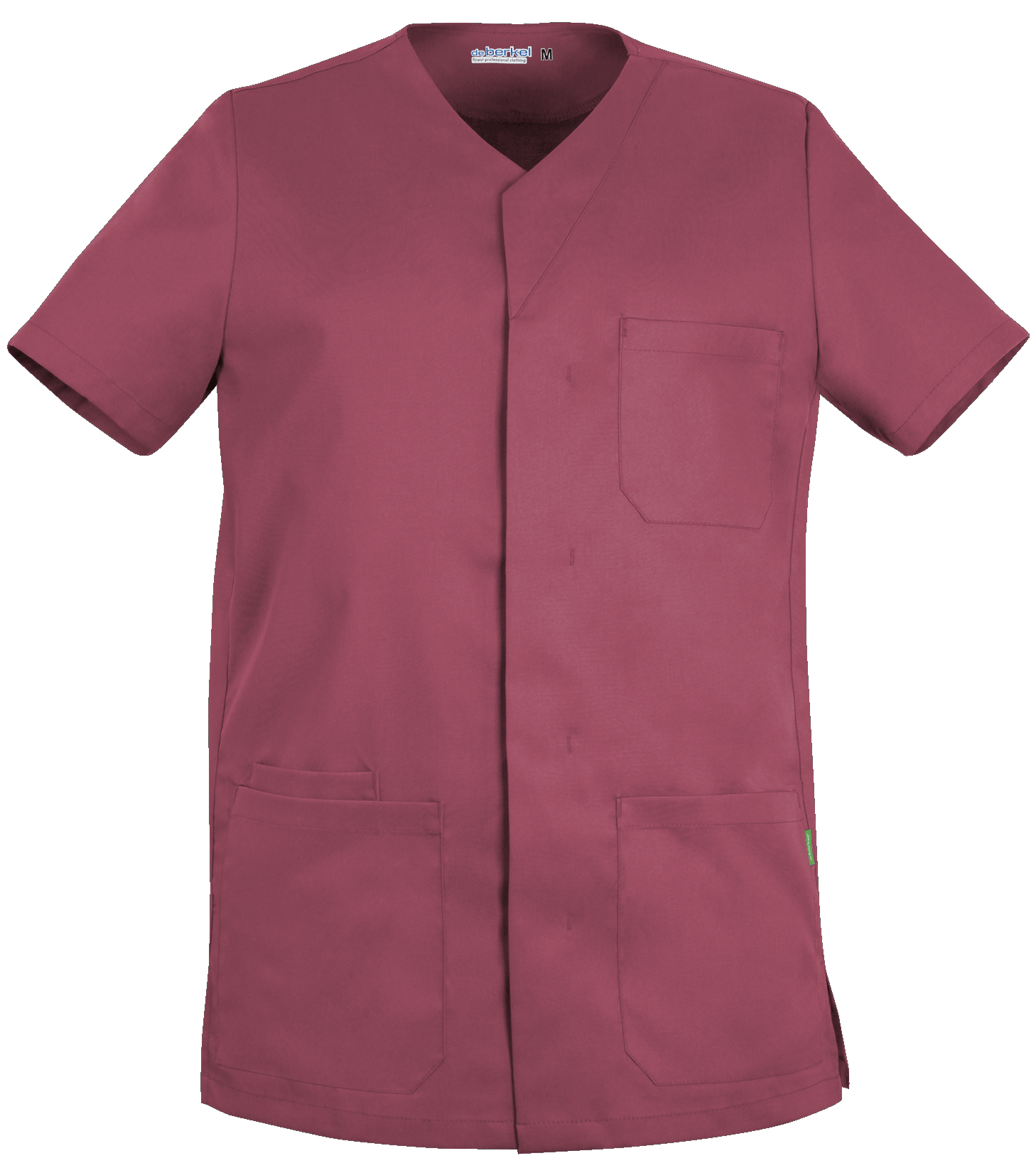 De Berkel LEO Unisex jack in berry kleur met korte mouwen, borstzak en twee voorzakken.