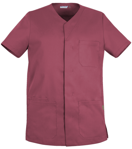 De Berkel LEO Unisex jack in berry kleur met korte mouwen, borstzak en twee voorzakken.