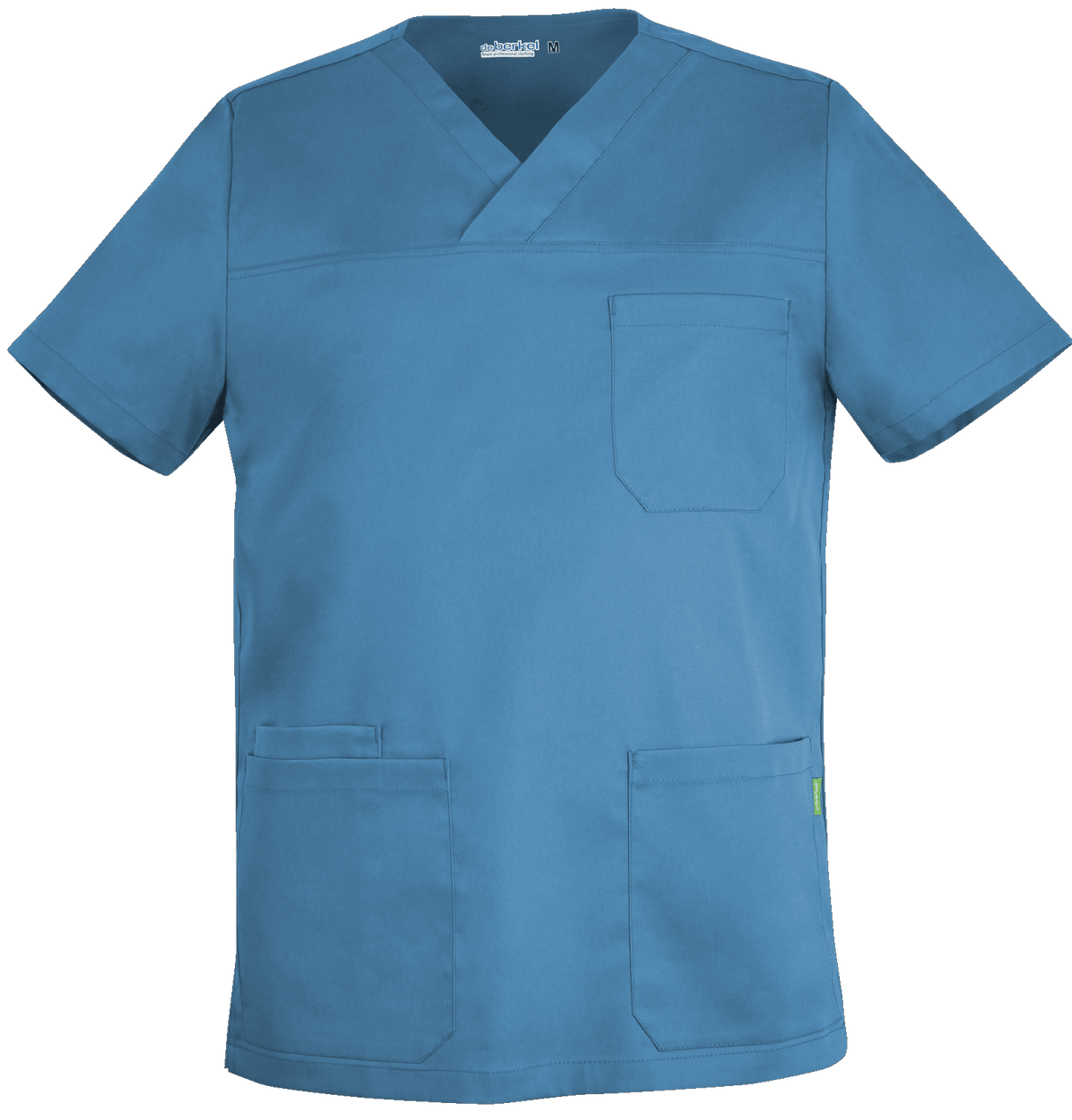 Lichtblauwe De Berkel MILO unisex hes met drie zakken, vervaardigd uit duurzaam materiaal, ideaal voor professioneel gebruik.