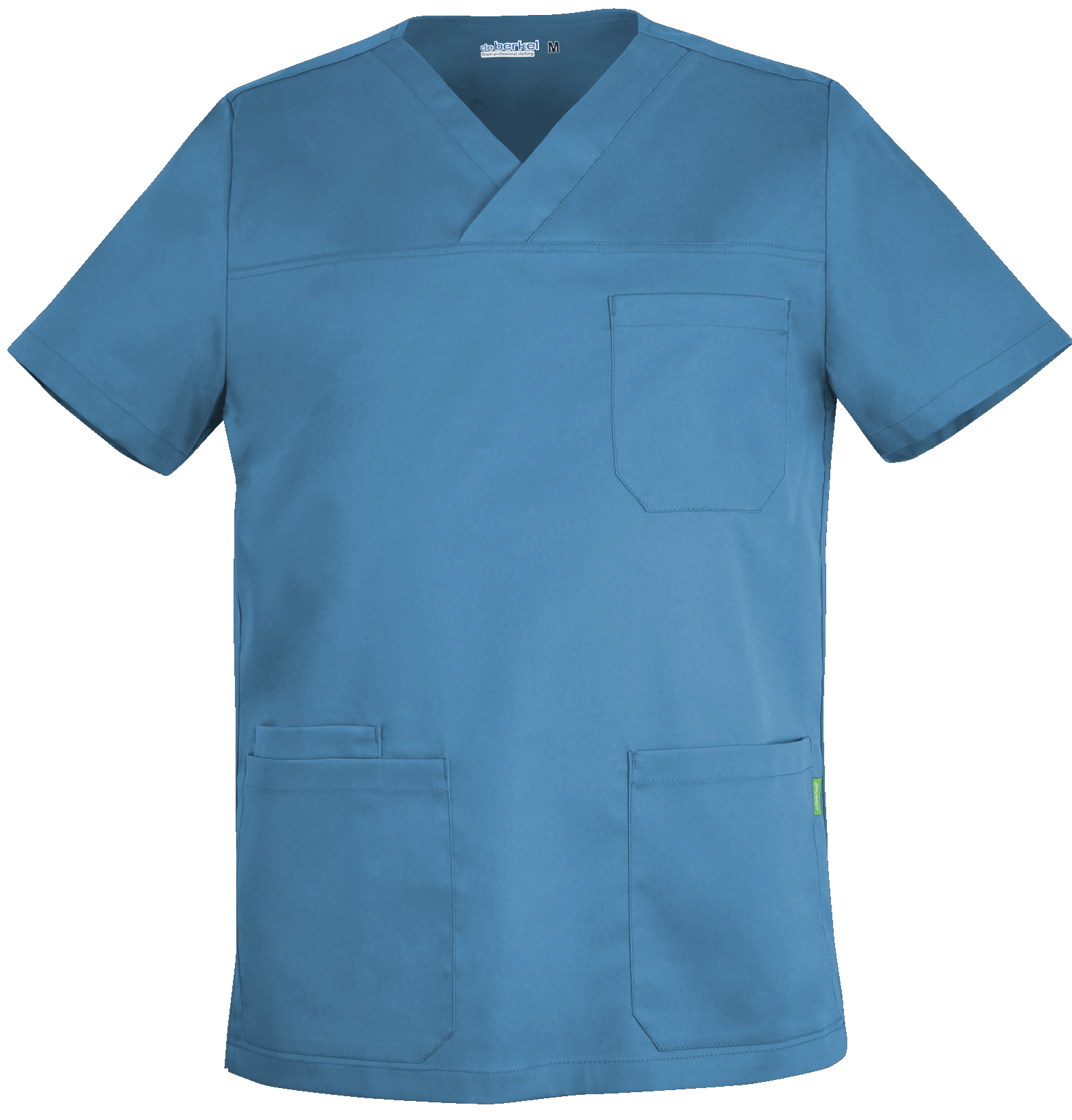 Lichtblauwe De Berkel MILO unisex hes met drie zakken, vervaardigd uit duurzaam materiaal, ideaal voor professioneel gebruik.