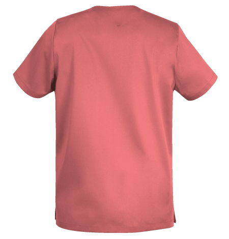 De Berkel MILO unisex hes in koraal, korte mouwen, gladde stof, zonder zichtbare zakken of ritsen.