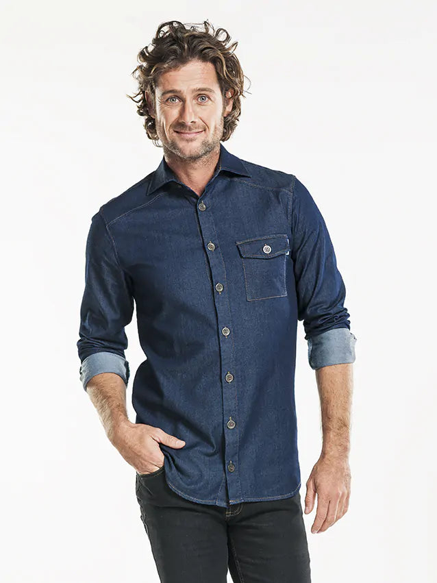Chaud Devant Overhemd Men Blue Denim Stretch