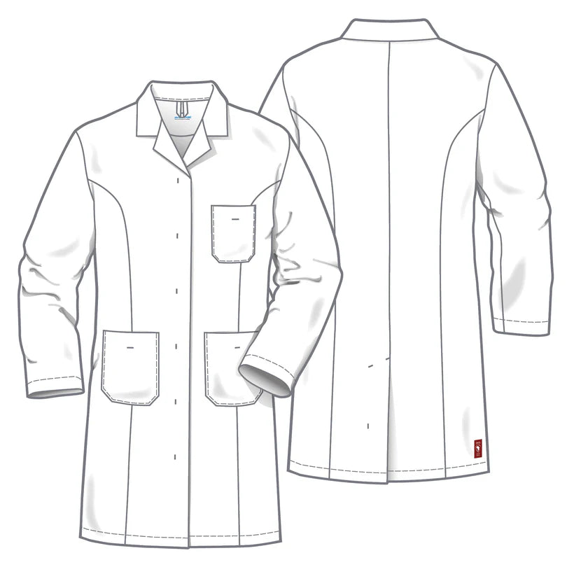 Witte De Berkel BRENDA damesjas met reverskraag, borstzak, twee voorzakken, lange mouwen en rechte snit.