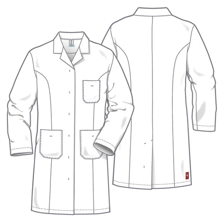 Witte De Berkel BRENDA damesjas met reverskraag, borstzak, twee voorzakken, lange mouwen en rechte snit.