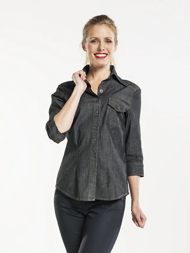 Chaud Devant Blouse Women Antra Denim Stretch 3/4 Sleeve