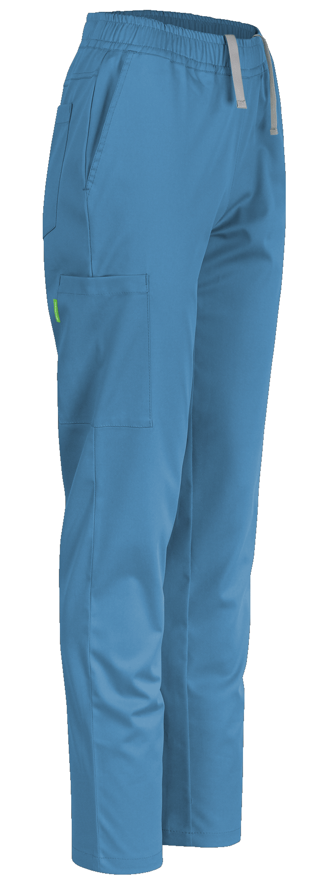 Lichtblauwe De Berkel LYNN dames casual broek met elastische tailleband en zijzakken, striksluiting en gladde stof.