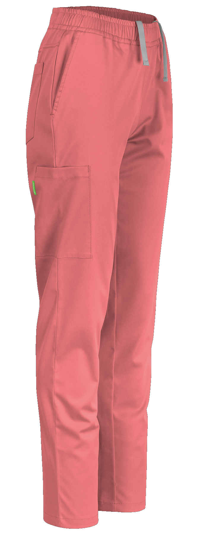 De Berkel LYNN damesbroek koraal met elastische taille, zij- en cargozak, verstelbare tailleband, casual stijl.