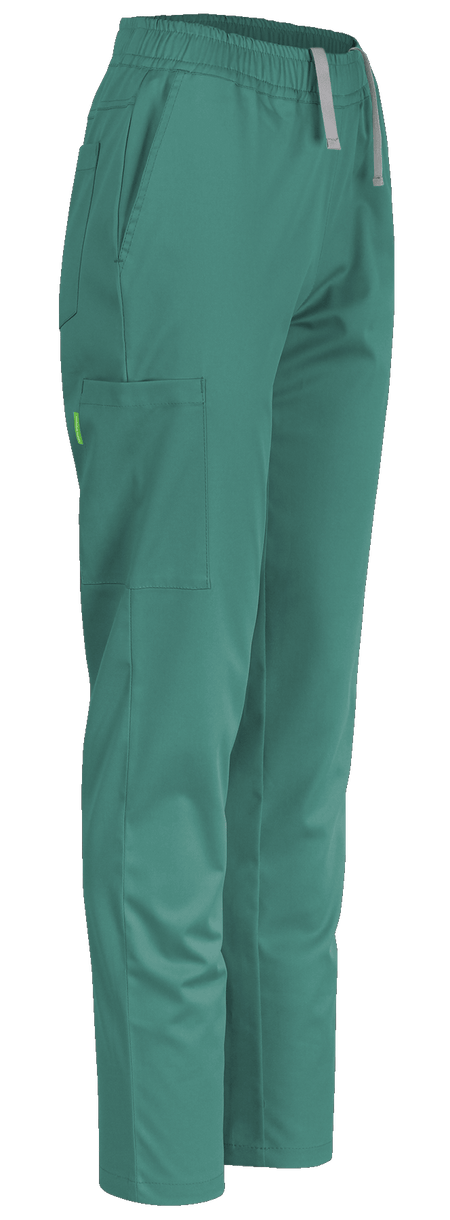 Petrolgroene De Berkel LYNN damesbroek met elastische tailleband, zijzakken en cargozak, casual stijl.