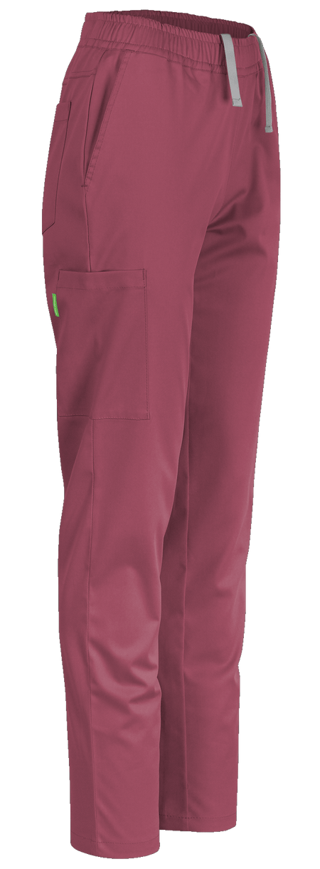 De Berkel LYNN dames casual broek berry, elastische tailleband, grijze trekkoord, zij- en cargozak, soepele stof