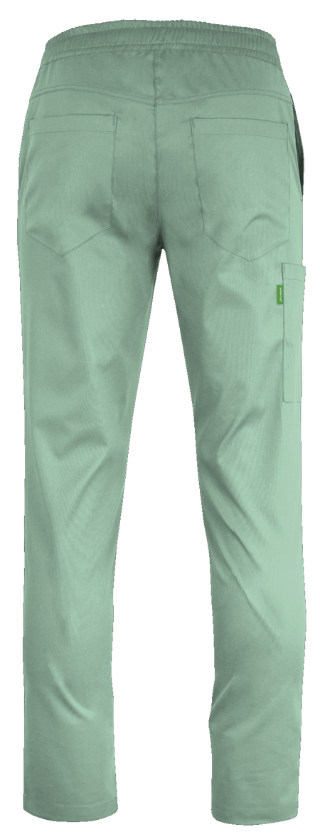 Lichtgroene De Berkel LYAN herenbroek met rechte pijpen, steekzakken, achterzakken en elastische tailleband.