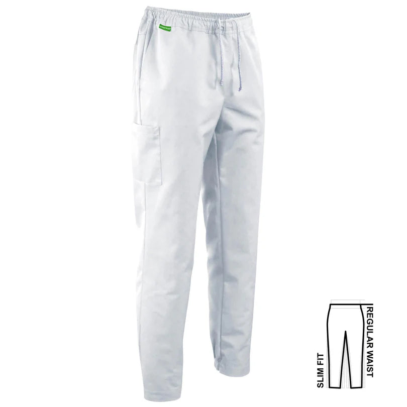 Witte De Berkel CASPER herenbroek met elastische tailleband, zijzak en slanke pasvorm.