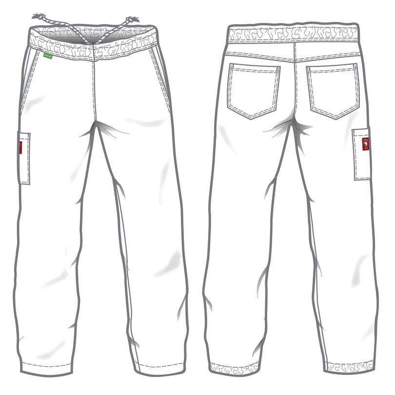 Olijfgroene De Berkel CARISSA damesbroek met elastische tailleband, decoratieve borduursels, en zijdelingse zakken.