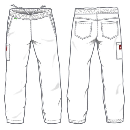 Olijfgroene De Berkel CARISSA damesbroek met elastische tailleband, decoratieve borduursels, en zijdelingse zakken.