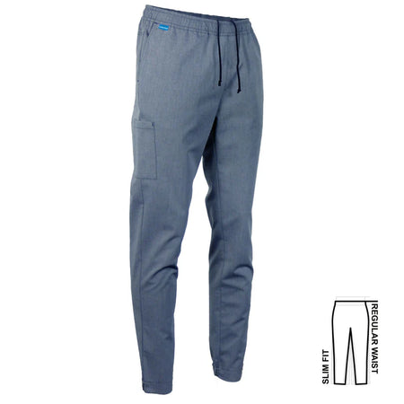 De Berkel CARLA damesbroek marine denim met elastische tailleband, trekkoord en zijzak, casual stijl.