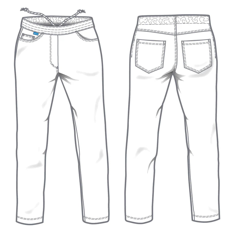 Witte De Berkel JANA damesbroek, slim fit, stretchstof, voorzakken en achterzakken, elastische tailleband met trekkoord.