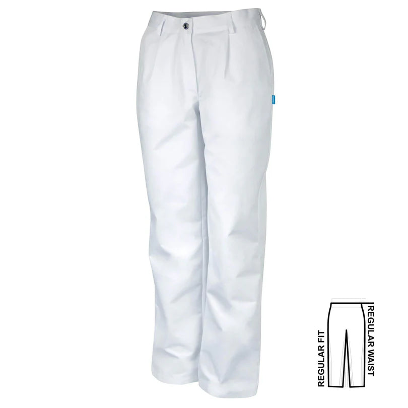 De Berkel HERMA damesbroek wit, regular fit, met lus en knoopsluiting, geschikt voor professioneel gebruik.