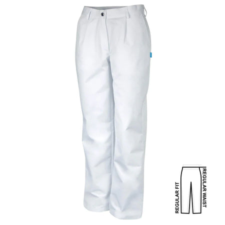 De Berkel HERMA damesbroek wit, regular fit, met lus en knoopsluiting, geschikt voor professioneel gebruik.