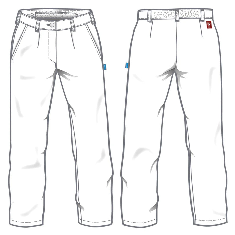 Witte De Berkel HERMA damesbroek, met knoop en rits, twee zijzakken en riemlussen. Gemaakt van duurzaam materiaal.