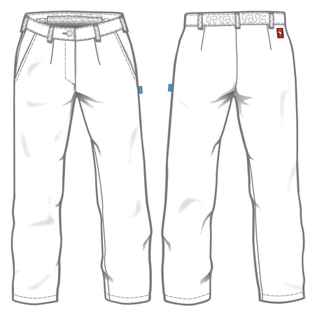 Witte De Berkel HERMA damesbroek, met knoop en rits, twee zijzakken en riemlussen. Gemaakt van duurzaam materiaal.