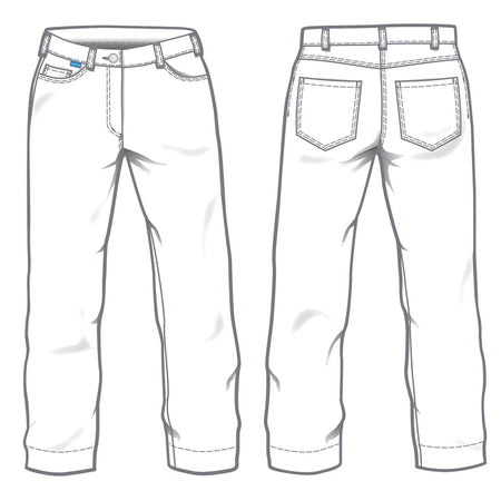 Witte De Berkel JOLINA damesbroek, 5-pocket stijl, stretchmateriaal, voor- en achterzakken, knoopsluiting.