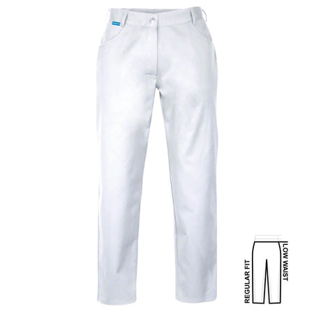 Witte De Berkel HIDDA damesbroek met 5 zakken en knoopsluiting, gemaakt van gladde stof, regular fit en low waist.