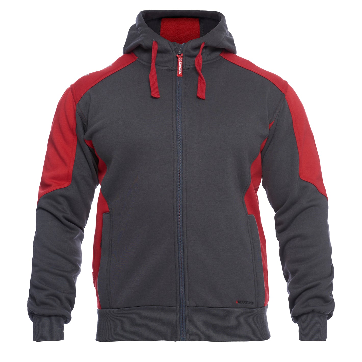 Reinkebedrijfskleding Hoody Sweater Galaxy 8820-233, donkergrijs met rode accenten, capuchon en zakken, ritssluiting.