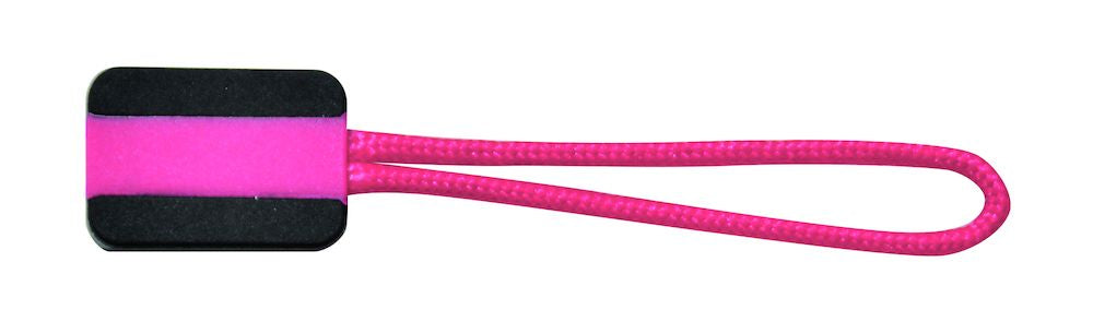 Roze en zwarte Zipper Puller van reinkebedrijfskleding, met lusvormig koord.