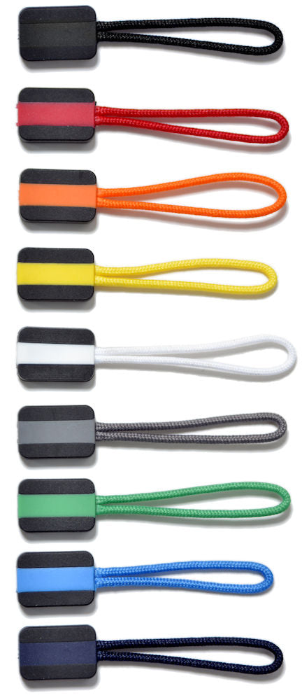 Zipper Puller Printer 4-pack reinkebedrijfskleding, kleurrijke ritstrekkers in acht tinten met stevige koordlussen.